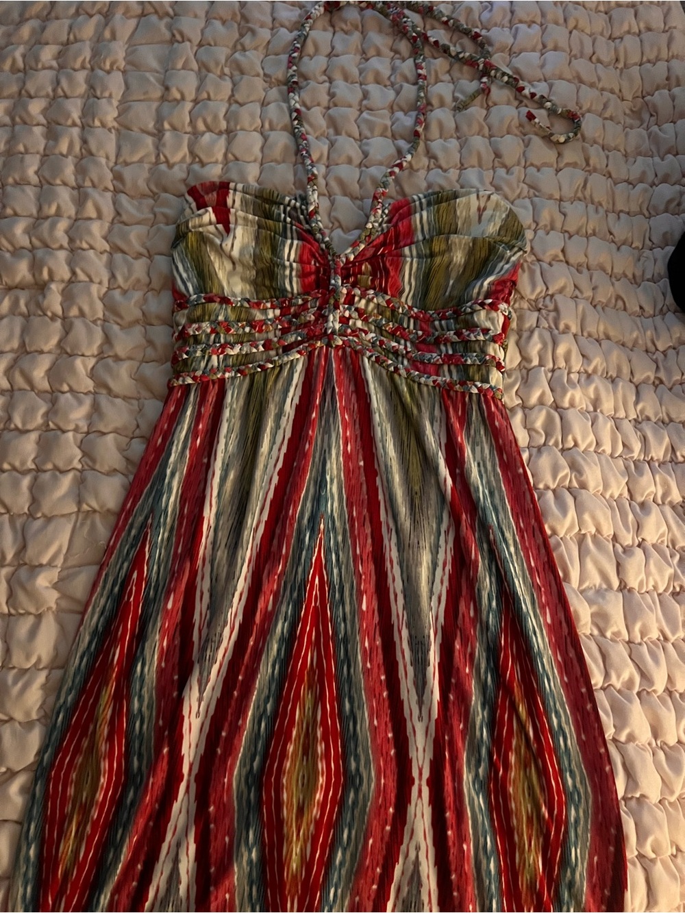 Snap Multicolor Striped Halter Maxi Dress - Red, Green, Blue